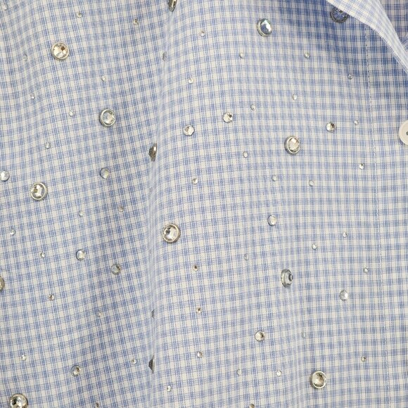 Sandro Women's Rhinestone Embellished Cotton Button Down Plaid Shirt - Picture 5 of 9